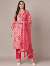 Women Pink Viscose Rayon Geometric Printed Straight Kurta Trouser With Dupatta-VKSKD1991